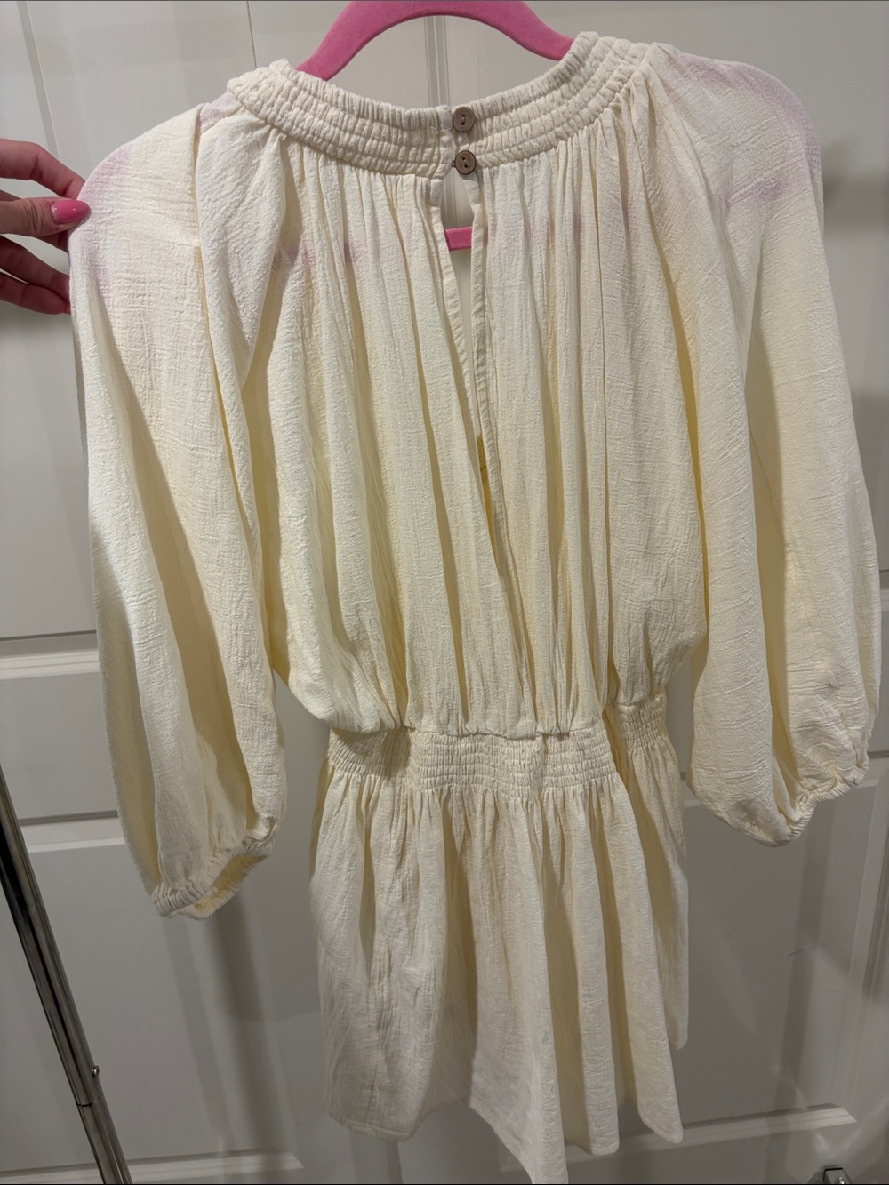 Free People Cream V-Neck Smocked Mini Dress - Picture 4 of 4